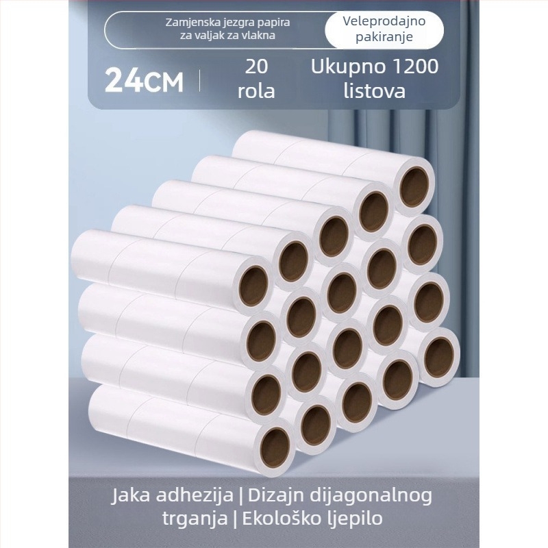 Birch Bamboo valjak za uklanjanje vlasova s ljepljivim papirom, zamjenjivim jezgrom i četkom