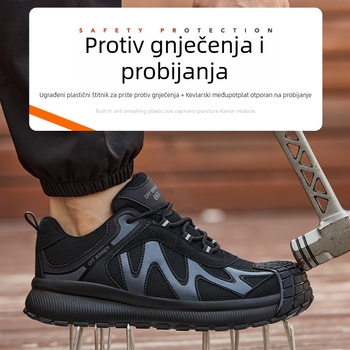 Muške cipele za zaštitu s čeličnim vrhom, prozračni mrežasti gornji dio, za sva godišnja doba, otporne na habanje i probijanje, lagane zaštitne cipele za posao