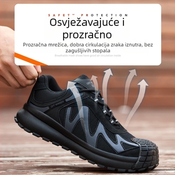 Muške cipele za zaštitu s čeličnim vrhom, prozračni mrežasti gornji dio, za sva godišnja doba, otporne na habanje i probijanje, lagane zaštitne cipele za posao