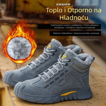 Muške zaštitne cipele za zimu s flis podstavom, visoke radne cipele, čelični vrh, otporne na habanje i probijanje, Zhongbang