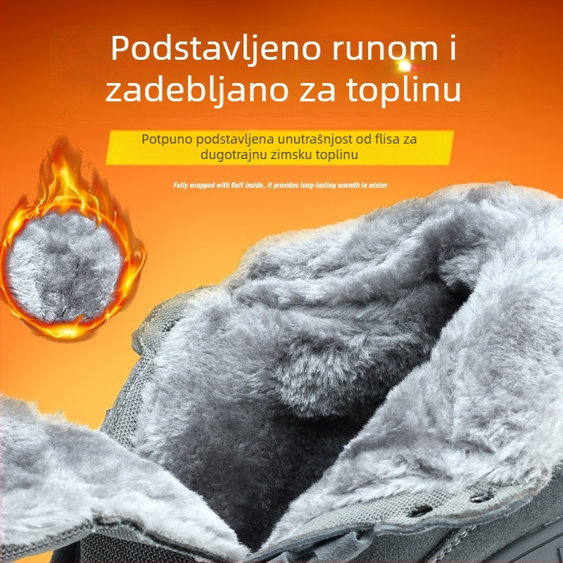 Muške zaštitne cipele za zimu s flis podstavom, visoke radne cipele, čelični vrh, otporne na habanje i probijanje, Zhongbang