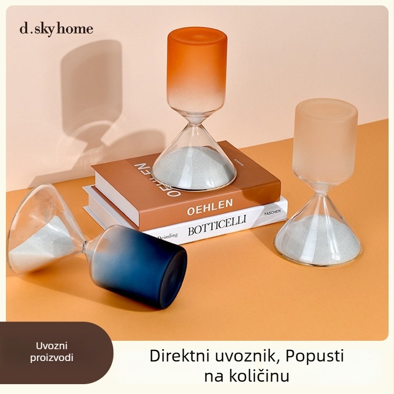 Diske trokutasti pješčani sat, minimalistički moderni stil, plava i narančasta, staklo sode-lime