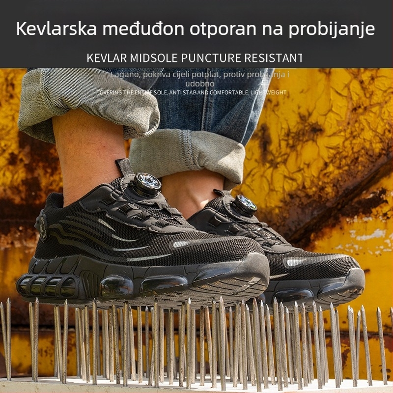 Muške sigurnosne radne cipele s rotirajućom kopčom, prozračne i lagane za sve sezone, izdržljive, zaštita od udara i probijanja, čelični prst