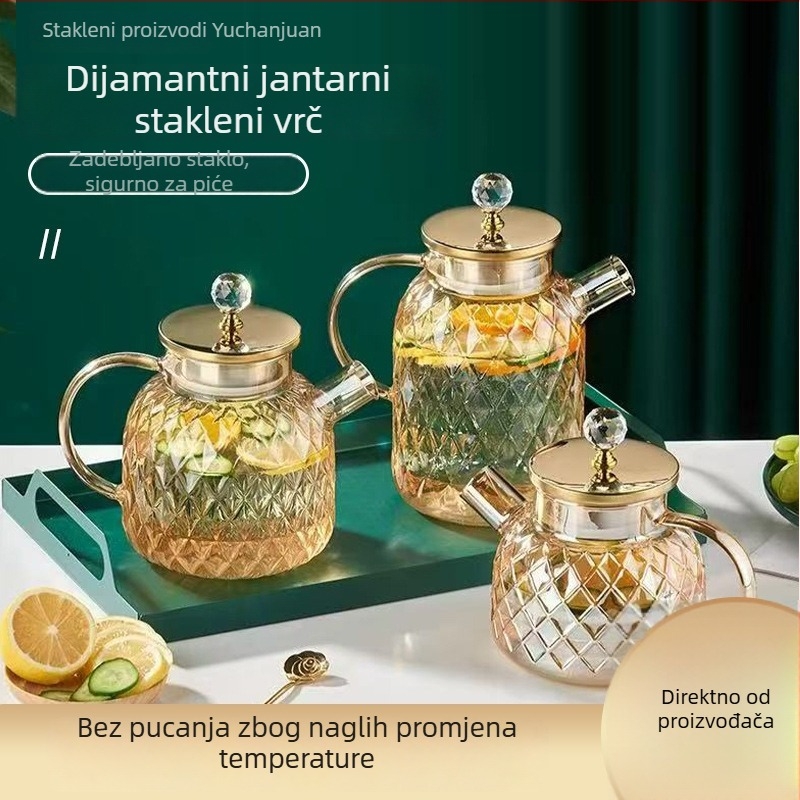 Staklena karafa za hladnu vodu, debelo staklo, velik kapacitet, pogodna za sokove, hladne napitke i čaj, Amber Diamond dizajn