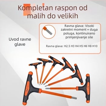 Izolirani T-Allen ključ s ravnim i kugličnim vrhom, trobojnom neklizajućom drškom i produženim vratom za električare
