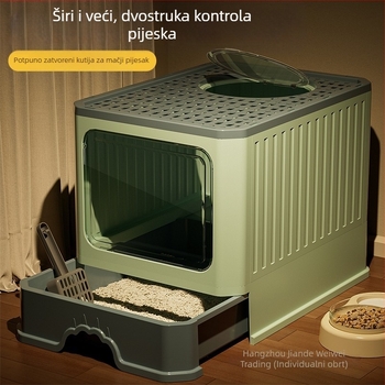 Izuzetno velika potpuno zatvorena kutija za mačji izmet s dvostrukim vratima, protiv prskanja, ladica za deodorant