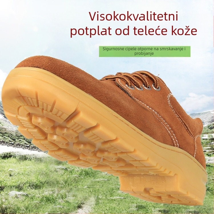 Muške cipele za sigurnost od prave kože s čeličnom zaštitom prsta, prozračne, otporne na udarce i probijanje, protuklizne, protiv sudara