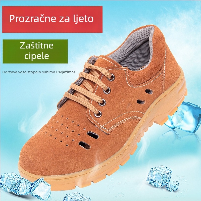 Muške cipele za sigurnost od prave kože s čeličnom zaštitom prsta, prozračne, otporne na udarce i probijanje, protuklizne, protiv sudara