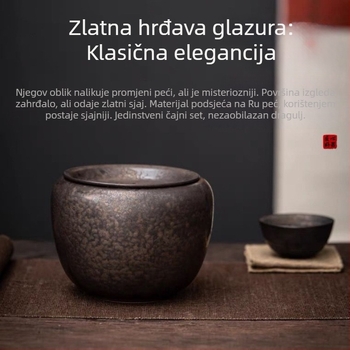 Keramički čajni sud s hrđavom glazurom, poklopcem i filtrom – retro dodatak čajnoj ceremoniji