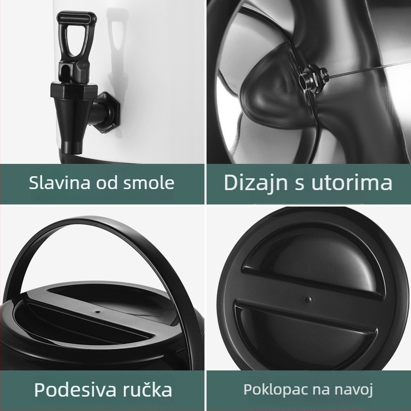 Nerđajući čelik s bijelim esmalomom, izolirani spremnik za napitke velikog kapaciteta za mliječni čaj, sojino mlijeko i kavu, trostupanjska izolacija, komercijalna uporaba