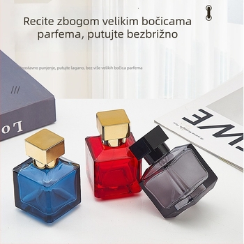 Šareni kvadratni stakleni spremnik za parfem 50 ml s pritisknim kapom i finim raspršivačem