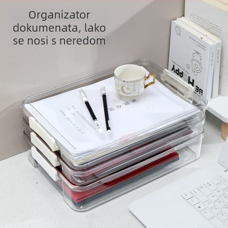 Prozirna A4 kutija za dokumente s poklopcem – za važne dokumente, kućni registar i ispitne radove – organizacija, može se slagati
