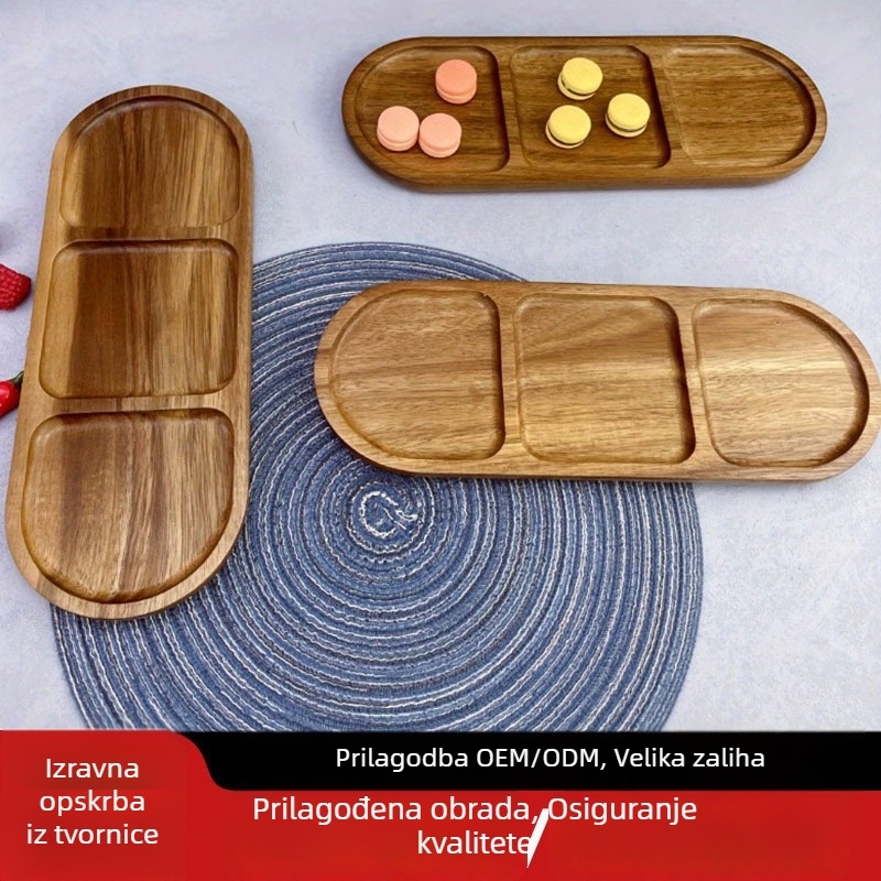 Pladanj od akacije s odjeljcima za čaj, užinu, suho voće i voćne bombone – za hotele i restorane
