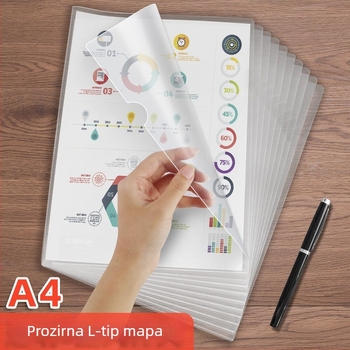 A4 prozirni L-oblik fascikl s klipom, kapacitet 2 stranice, ojačan za trajnost, pogodan za studentske životopise