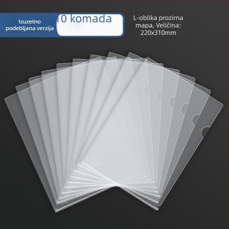 A4 prozirni L-oblik fascikl s klipom, kapacitet 2 stranice, ojačan za trajnost, pogodan za studentske životopise
