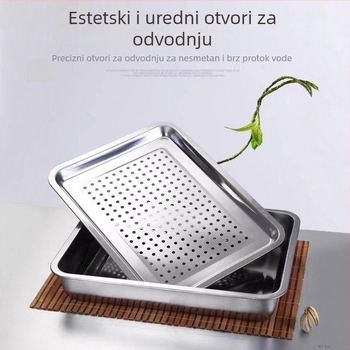 Perforirani čajni tanjur od nehrđajućeg čelika, servisni pladanj za kućnu i poslovnu upotrebu, odvod vode i ulja, pleh za pečenje.