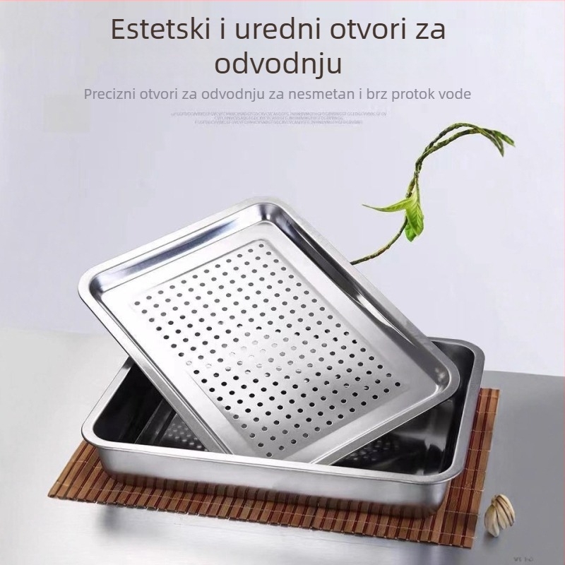 Perforirani čajni tanjur od nehrđajućeg čelika, servisni pladanj za kućnu i poslovnu upotrebu, odvod vode i ulja, pleh za pečenje.