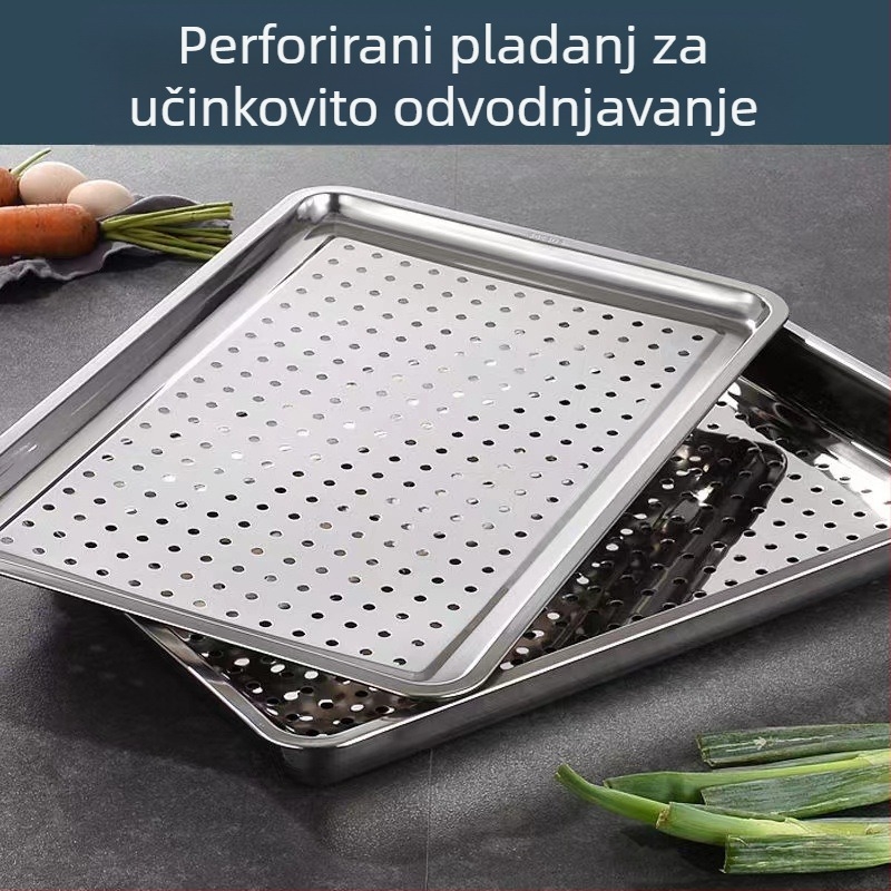 Perforirani čajni tanjur od nehrđajućeg čelika, servisni pladanj za kućnu i poslovnu upotrebu, odvod vode i ulja, pleh za pečenje.