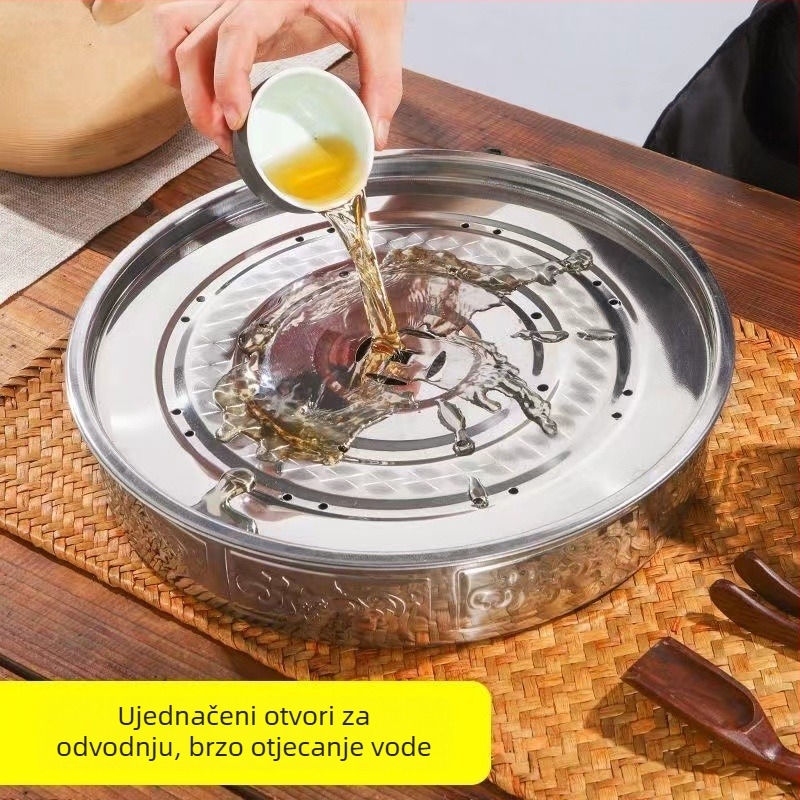 Tava za čaj od nehrđajućeg čelika, dvostruki sloj, veliki spremnik vode i kružni odvodni tanjur