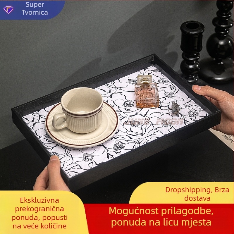 Drveni pladanj u skandinavskom stilu s kamelijom, pravokutni pladanj za čaj, kozmetiku i skladištenje aromaterapije