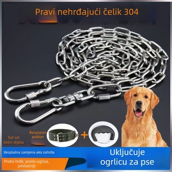 Lanac i kaiš za pse od 304 nehrđajućeg čelika, za velike, male i srednje pse, otporan na ugrize, otporan na hrđu