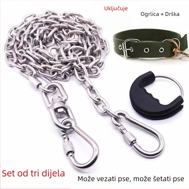 Lanac i kaiš za pse od 304 nehrđajućeg čelika, za velike, male i srednje pse, otporan na ugrize, otporan na hrđu