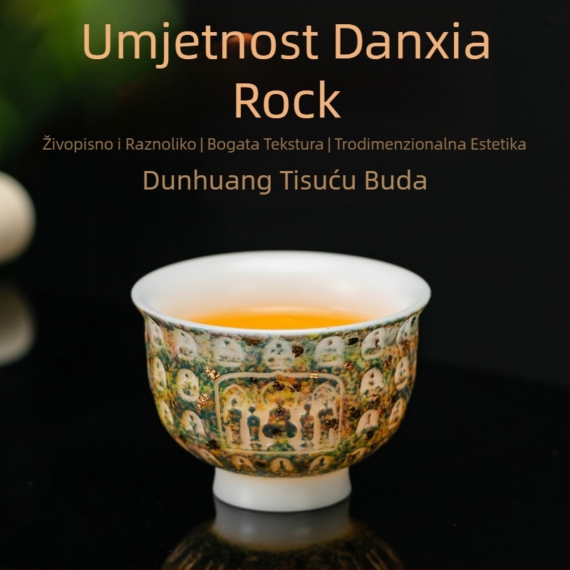 Šalica za čaj s Danxia glazurom, Dunhuanski Majstor Milijun Buddi, porculan, za osobnu upotrebu