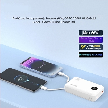 ZUZG3c certificirani mini power bank s integriranim kabelom, 22.5W brzo punjenje, 20.000 mAh