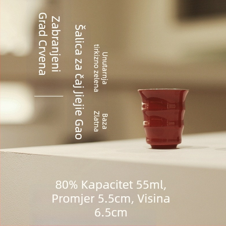 Crvena glazirana porcelanska šalica za čaj s aromatskom šalićom i šalicom domaćina – kineski stil čajnog seta