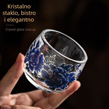 Čašica za čaj od kristalnog stakla s promjenom boje pri zagrijavanju, motiv peonija, debeli dizajn, za kućnu upotrebu