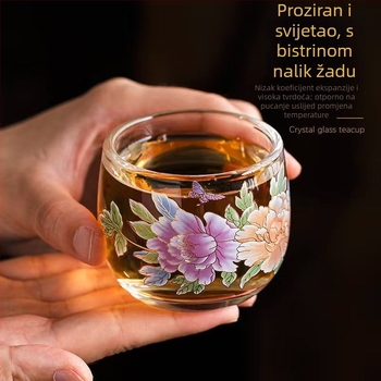 Čašica za čaj od kristalnog stakla s promjenom boje pri zagrijavanju, motiv peonija, debeli dizajn, za kućnu upotrebu
