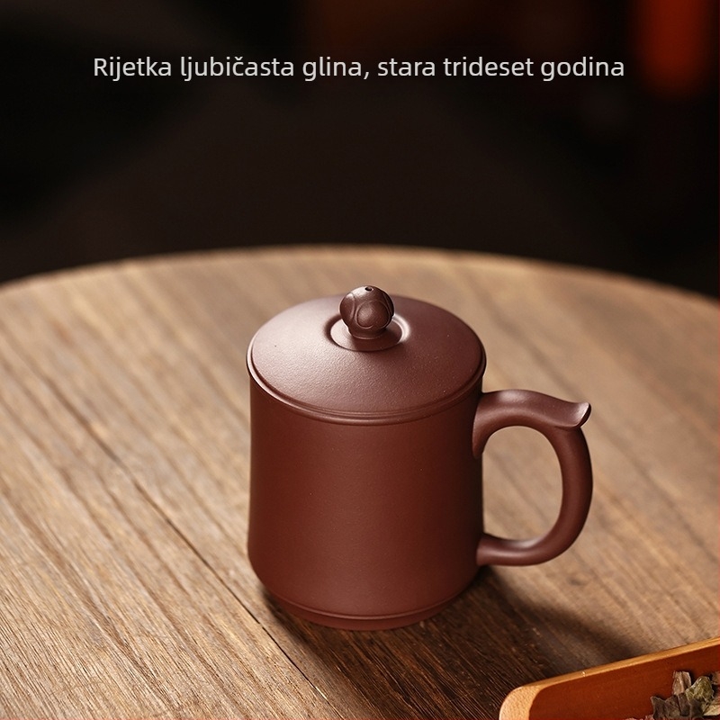 Yixing šalica od ljubičaste pijesčaste glinene, ručno izrađena, velika kapaciteta, s poklopcem, kućni čajni set