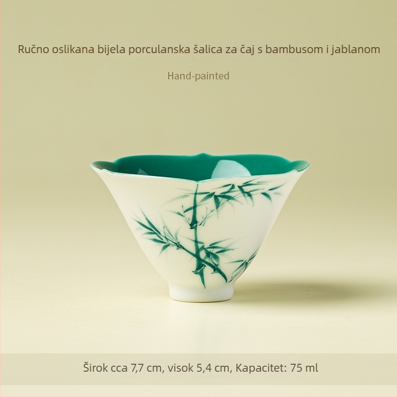 Visokokvalitetna bijela porculanska šalica za čaj, ručno oslikana s motivom bambusa i begonije, dizajn šalice u obliku bambusove kape, kućni set za čaj Kung-Fu