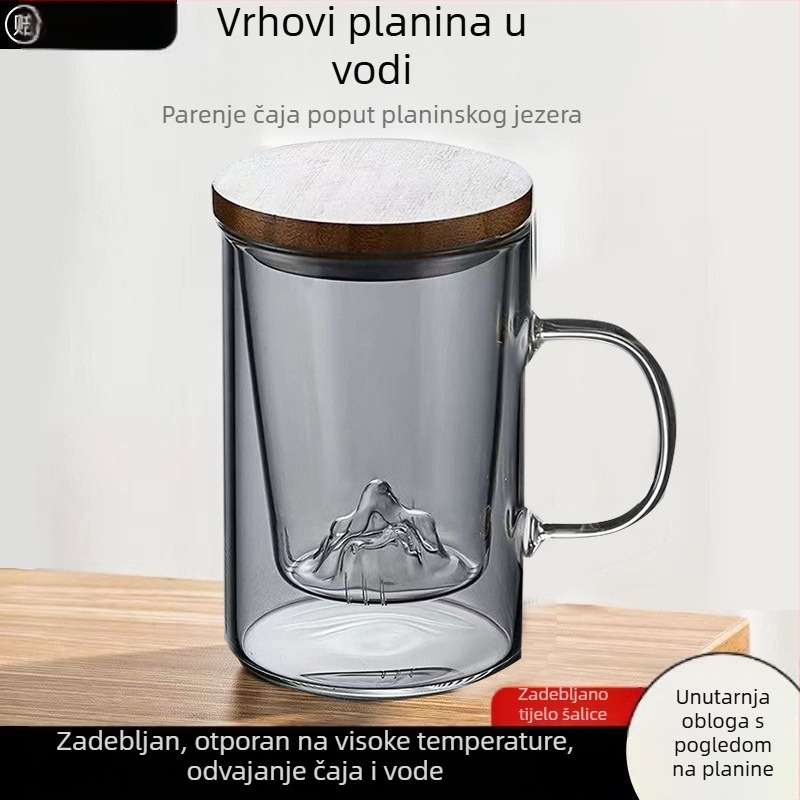 Proziran set čaja od stakla otporne na toplinu, s poklopcem i filtrom, dizajn ravne cijevi, japanski minimalistički stil, za ured i dom