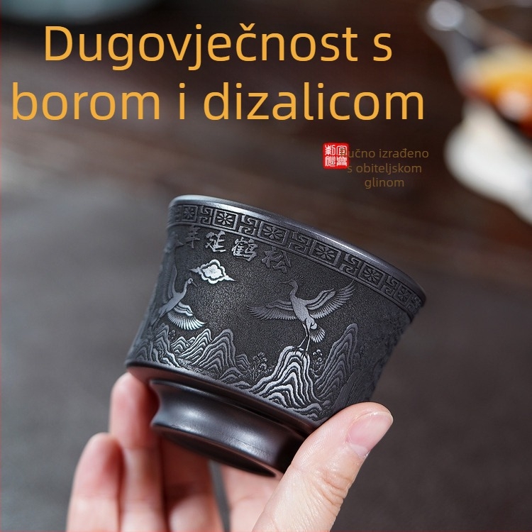 Čajna šalica od purpurne gline, široko otvorena usta, velika zapremina, ručna izrada, kamenasto žuta boja