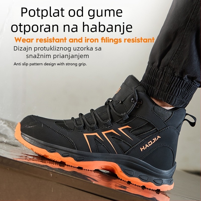 Hao Jia sigurnosne čizme za sve sezone s čeličnom prstom, zaštita od udara i probijanja, protuklizna i otporna gumena potplat, lagane i udobne radne cipele