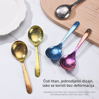 Žličica za desert od čistog titana s dizajnom Ice Flower, okrugla glava, za kućnu upotrebu, žlica za sladoled, čaj i juhu