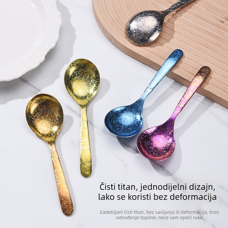 Žličica za desert od čistog titana s dizajnom Ice Flower, okrugla glava, za kućnu upotrebu, žlica za sladoled, čaj i juhu