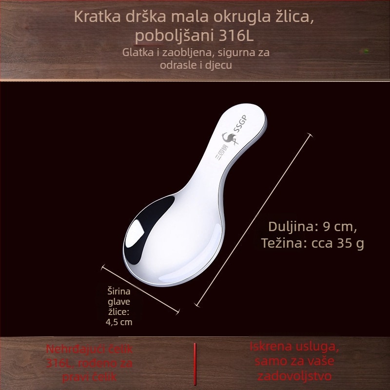 SSGP nehrđajući čelik, slatka žličica s kratkom drškom za bebe, mala okrugla žličica, mini žličica za čaj s mlijekom i desertima