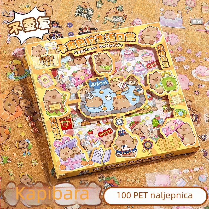Capybara kreativne planer naljepnice, 100 komada, jedinstveni motivi, slatke crtane djevojke likovi, vodootporne