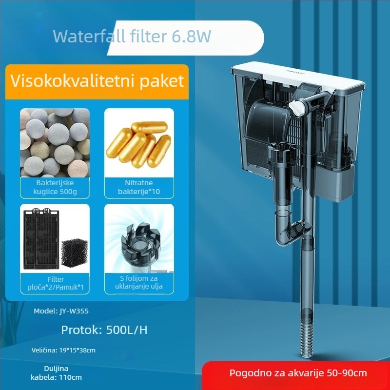 Vanjski filter za akvarij s vodopadom, zidnim nosačem, trostruki sustav filtracije, oksigenacije i cirkulacije vode
