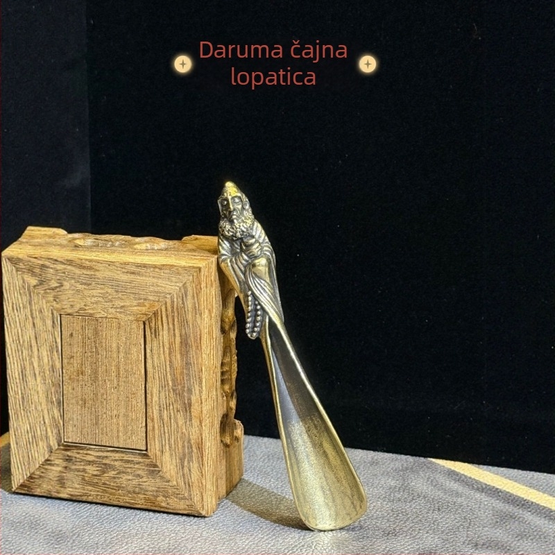Mesingova žličica za čaj Daruma s vintage Budinom statuom, mikroukrašeni detalji, Kung Fu žličica za čaj, kolekcionarski predmet