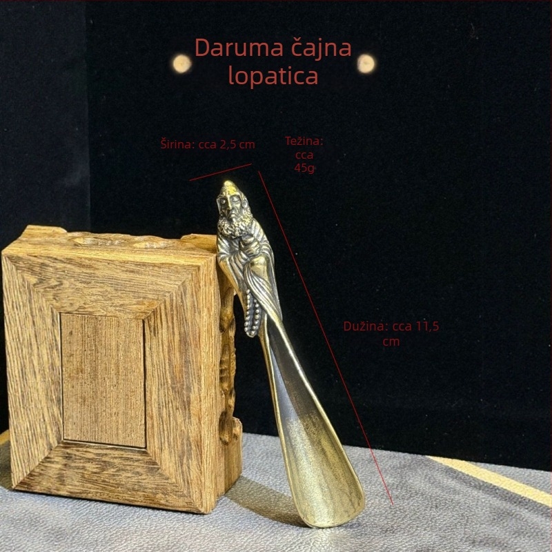 Mesingova žličica za čaj Daruma s vintage Budinom statuom, mikroukrašeni detalji, Kung Fu žličica za čaj, kolekcionarski predmet