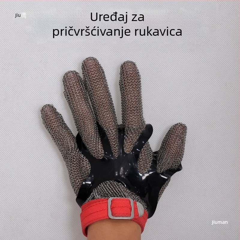 Rukavice otporne na rez od nehrđajućeg čelika s žicom za klanje i rukovanje ribom — pričvršćivač trake