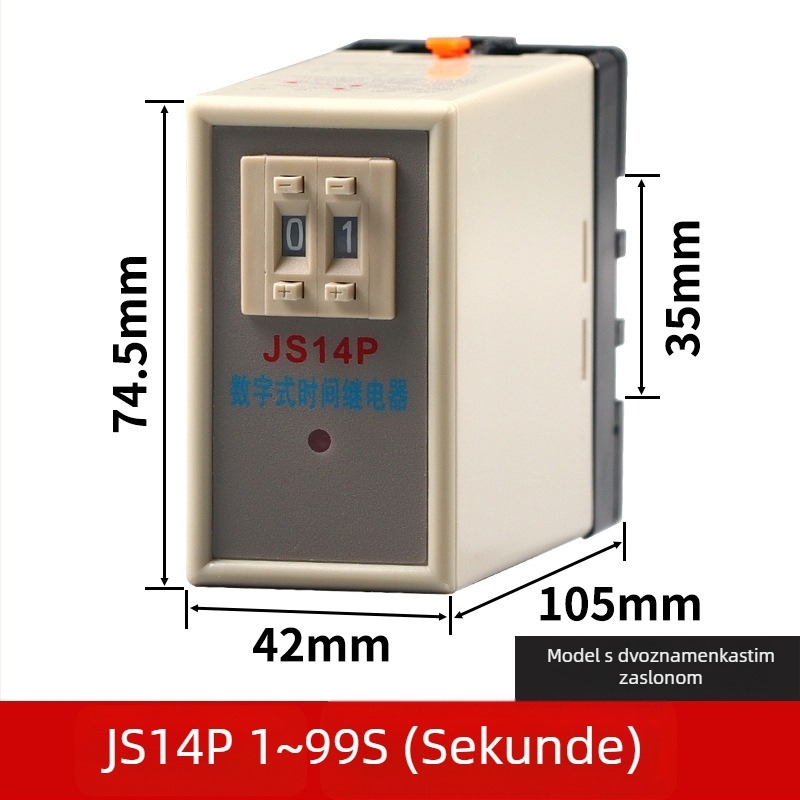 Digitalni vremenski relej s odgodom uključivanja, podešavanje na dvije ili tri pozicije, JS14P, 380V, 9,9s, 99M, 220V