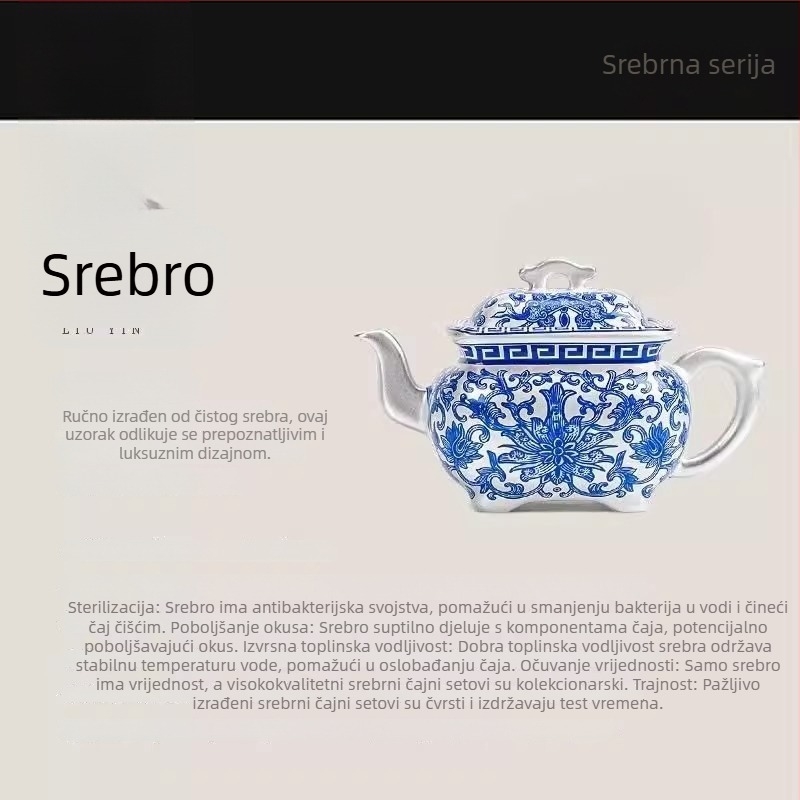 Novi kineskog stila četverokutni srebrni set za pripremu čaja, anti‑kapanje dizajn, poslovni dar, Kung Fu čajni set Majstor