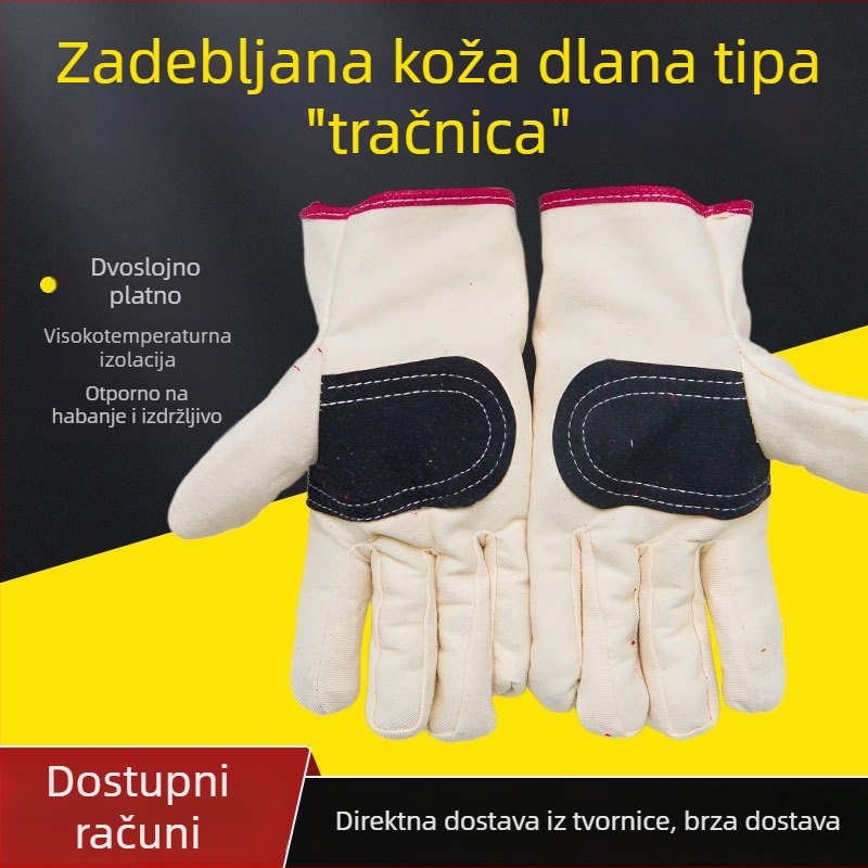 Platnene rukavice za zavarivanje s ojačanom dlanu, otporne na habanje, protivklizne, zaštita od posjekotina i opeklina