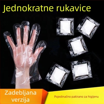 Jednokratne prozirne rukavice od polietilena, u individualnim pakiranjima, debeli za jelo — za homara i dostavu pizze