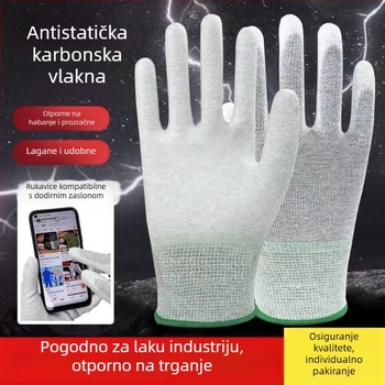Rukavice od karbonskih vlakana s antistatiskim PU premazom na dlanu, otporne na habanje, za elektroniku i čiste prostore