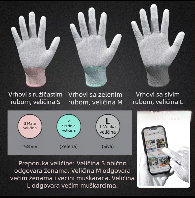 Rukavice od karbonskih vlakana s antistatiskim PU premazom na dlanu, otporne na habanje, za elektroniku i čiste prostore